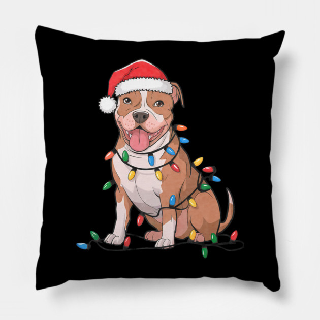 American Pit Bull Terrier Christmas Lights Xmas Dogs Pillow by yangho