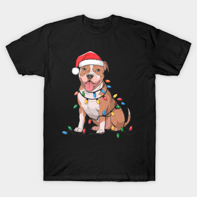 American Pit Bull Terrier Christmas Lights Xmas Dogs T-Shirt by yangho
