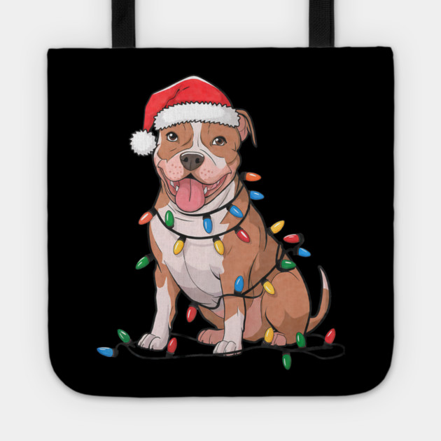 American Pit Bull Terrier Christmas Lights Xmas Dogs Tote by yangho