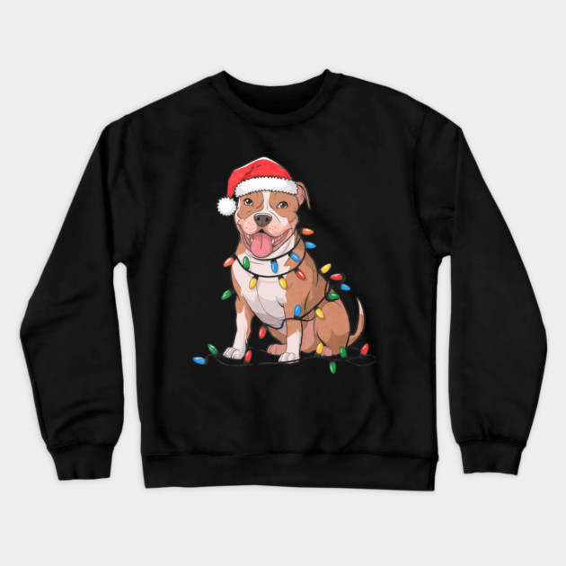 American Pit Bull Terrier Christmas Lights Xmas Dogs Crewneck Sweatshirt by yangho