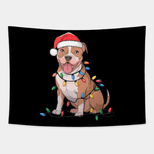 American Pit Bull Terrier Christmas Lights Xmas Dogs Tapestry by yangho