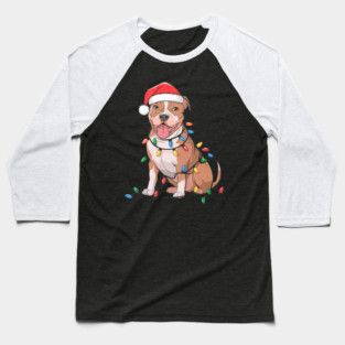 American Pit Bull Terrier Christmas Lights Xmas Dogs Baseball T-Shirt