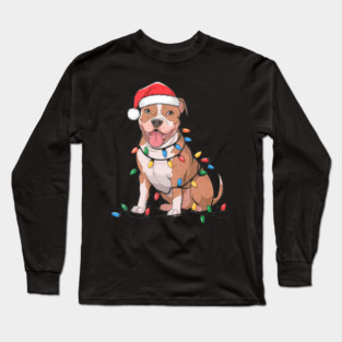 American Pit Bull Terrier Christmas Lights Xmas Dogs Long Sleeve T-Shirt