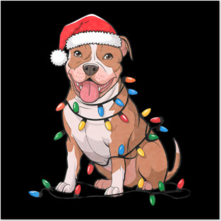 American Pit Bull Terrier Christmas Lights Xmas Dogs Posters and Art