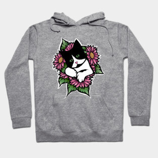 Tuxedo Cat Floral Hoodie