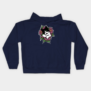 Tuxedo Cat Floral Kids Hoodie