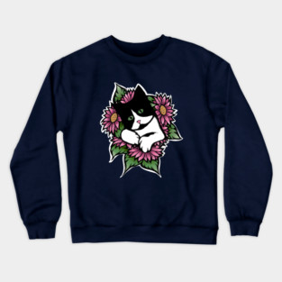 Tuxedo Cat Floral Crewneck Sweatshirt