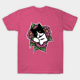 Tuxedo Cat Floral T-Shirt
