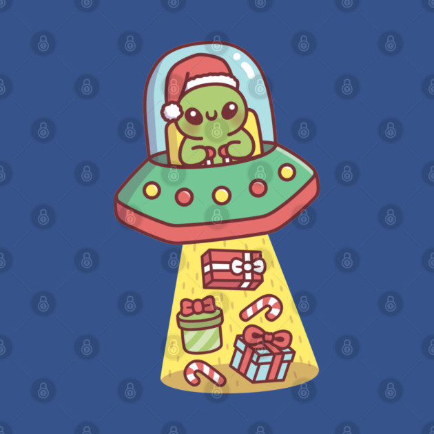 Funny Alien In UFO Abducts Christmas Presents by rustydoodle
