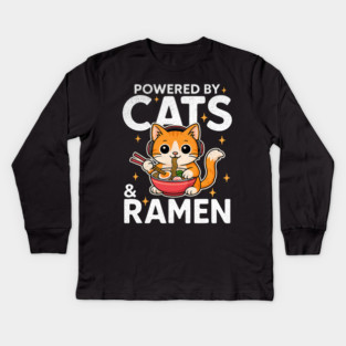 Powered by Cats and Ramen Funny Cat & Kittens Japanese Food Kids Long Sleeve T-Shirt