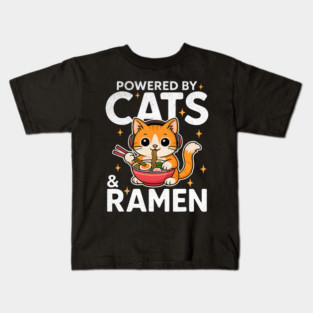 Powered by Cats and Ramen Funny Cat & Kittens Japanese Food Kids T-Shirt