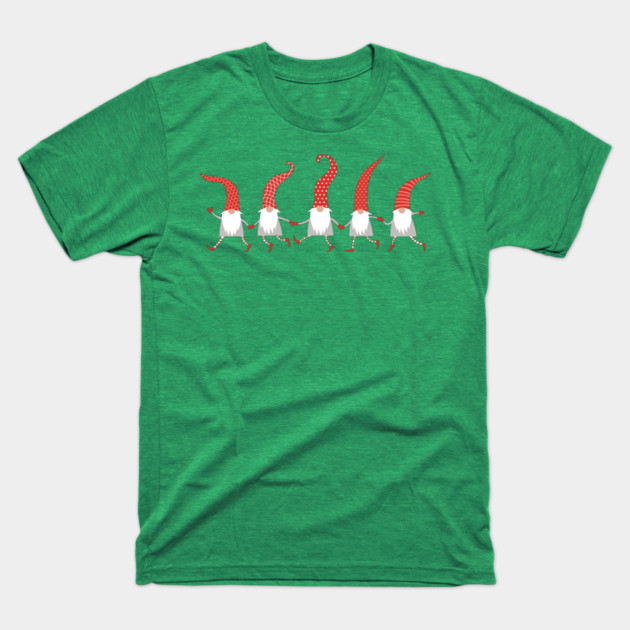 Dancing Christmas Gnomes in Red T-Shirt by JunkyDotCom