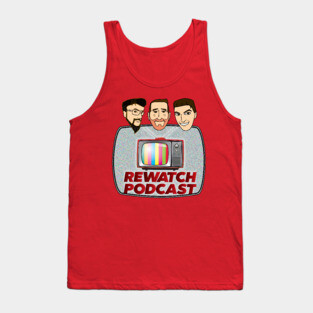 Rewatch Podcast Logo with Host Faces Tank Top