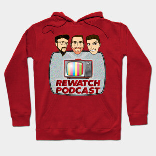 Rewatch Podcast Logo with Host Faces Hoodie