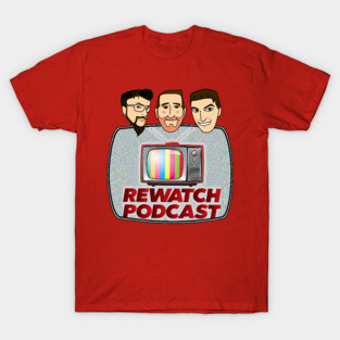 Rewatch Podcast Logo with Host Faces T-Shirt