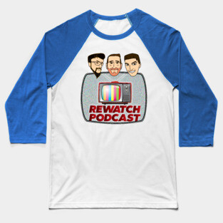 Rewatch Podcast Logo with Host Faces Baseball T-Shirt