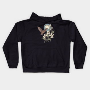 Moonlit Bat with Delicate Night Blossoms Kids Hoodie
