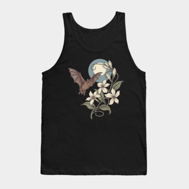 Moonlit Bat with Delicate Night Blossoms Tank Top by BirdsnStuff