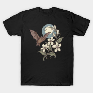 Moonlit Bat with Delicate Night Blossoms T-Shirt
