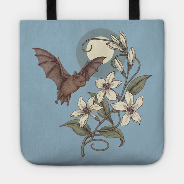 Moonlit Bat with Delicate Night Blossoms Tote by BirdsnStuff