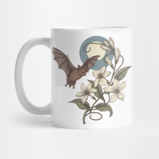 Moonlit Bat with Delicate Night Blossoms Mug