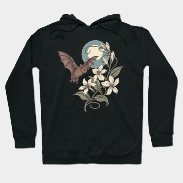 Moonlit Bat with Delicate Night Blossoms Hoodie by BirdsnStuff