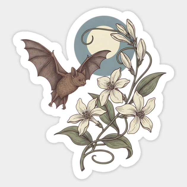 Moonlit Bat with Delicate Night Blossoms Magnet by BirdsnStuff