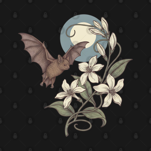 Moonlit Bat with Delicate Night Blossoms by BirdsnStuff