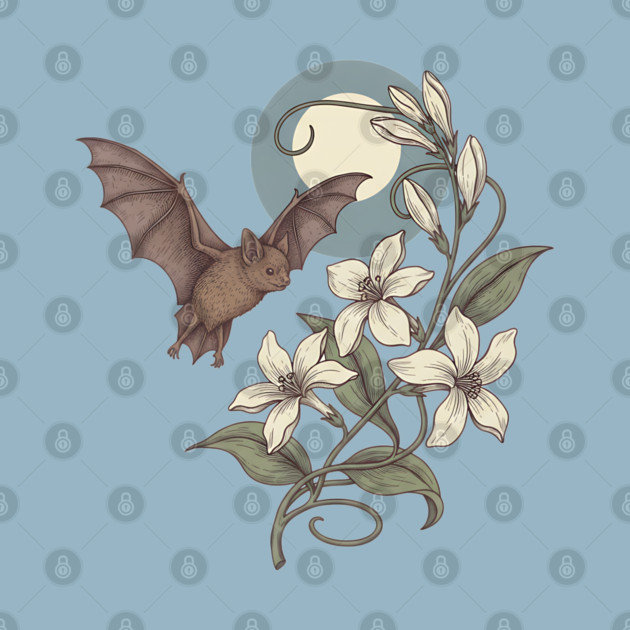 Moonlit Bat with Delicate Night Blossoms by BirdsnStuff