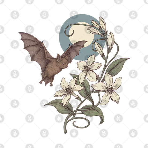 Moonlit Bat with Delicate Night Blossoms by BirdsnStuff