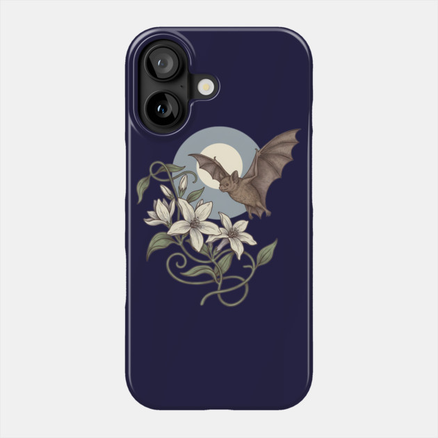 Moonlit Bat with Soft Climbing Blossoms Phone Case by BirdsnStuff