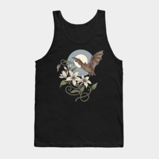 Moonlit Bat with Soft Climbing Blossoms Tank Top