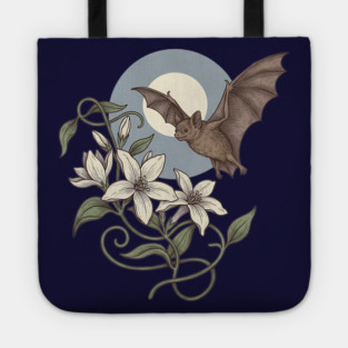 Moonlit Bat with Soft Climbing Blossoms Tote