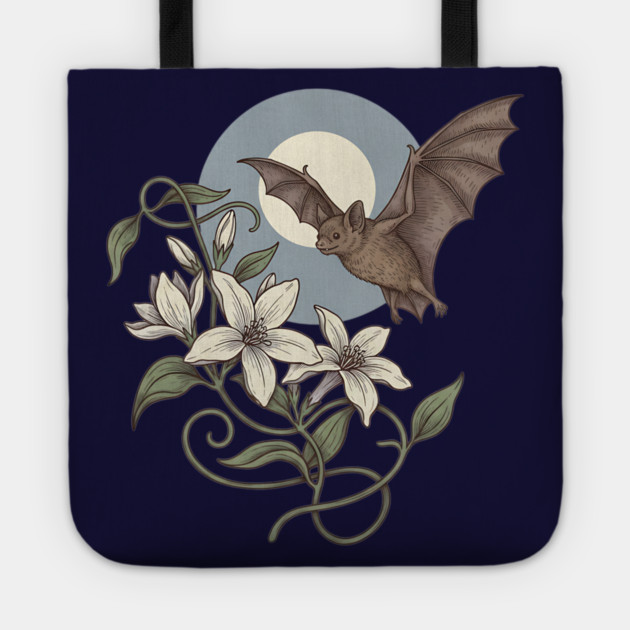 Moonlit Bat with Soft Climbing Blossoms Tote by BirdsnStuff