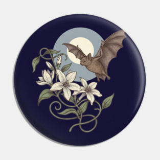 Moonlit Bat with Soft Climbing Blossoms Pin