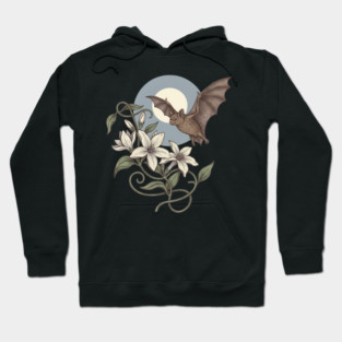 Moonlit Bat with Soft Climbing Blossoms Hoodie