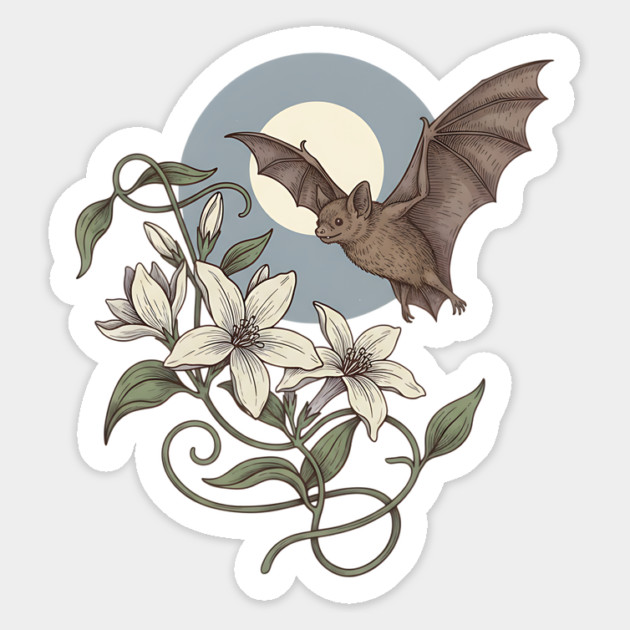 Moonlit Bat with Soft Climbing Blossoms Magnet by BirdsnStuff