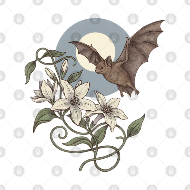 Moonlit Bat with Soft Climbing Blossoms by BirdsnStuff