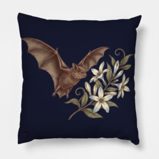 Vintage Little Brown Bat Night Blossoms Pillow