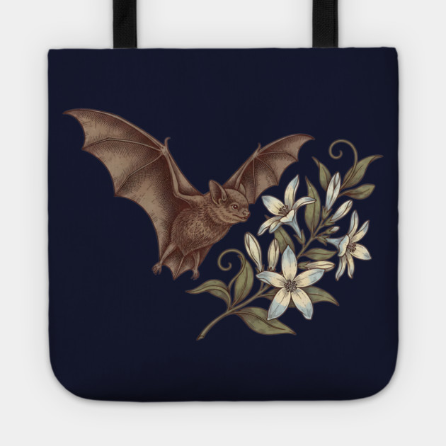 Vintage Little Brown Bat Night Blossoms Tote by BirdsnStuff