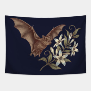 Vintage Little Brown Bat Night Blossoms Tapestry