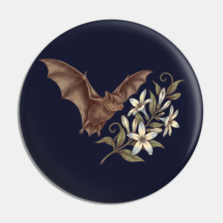 Vintage Little Brown Bat Night Blossoms Pin