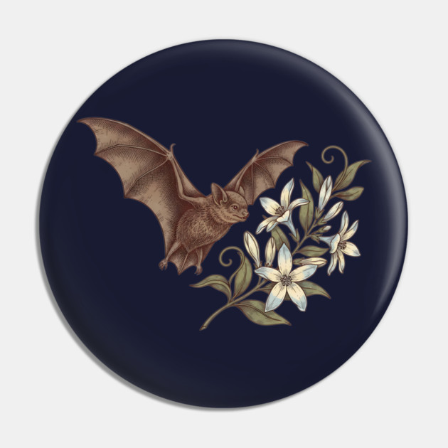 Vintage Little Brown Bat Night Blossoms Pin by BirdsnStuff