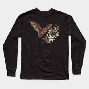 Vintage Little Brown Bat Night Blossoms Long Sleeve T-Shirt