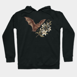 Vintage Little Brown Bat Night Blossoms Hoodie