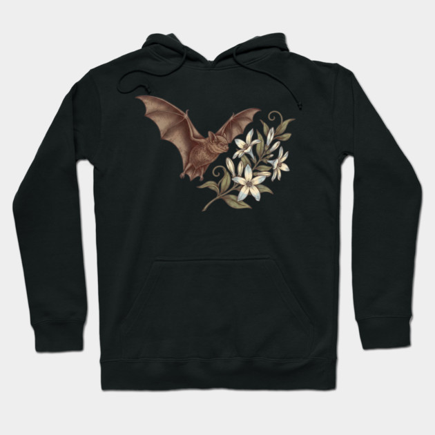 Vintage Little Brown Bat Night Blossoms Hoodie by BirdsnStuff