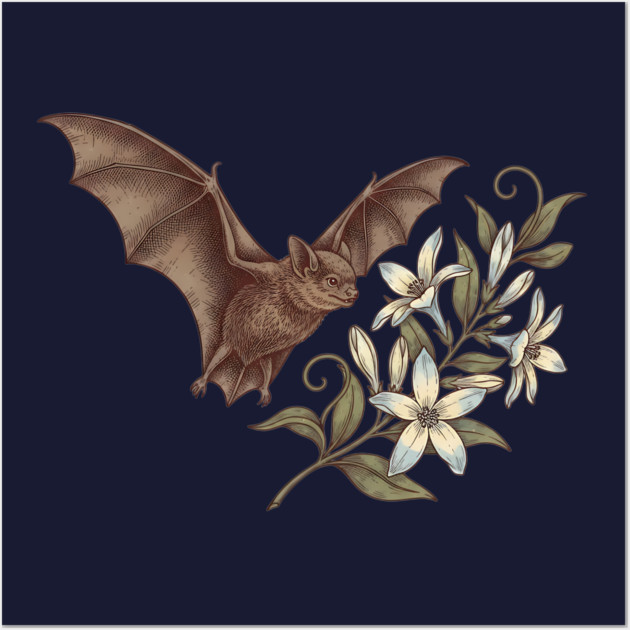 Vintage Little Brown Bat Night Blossoms Wall Art by BirdsnStuff