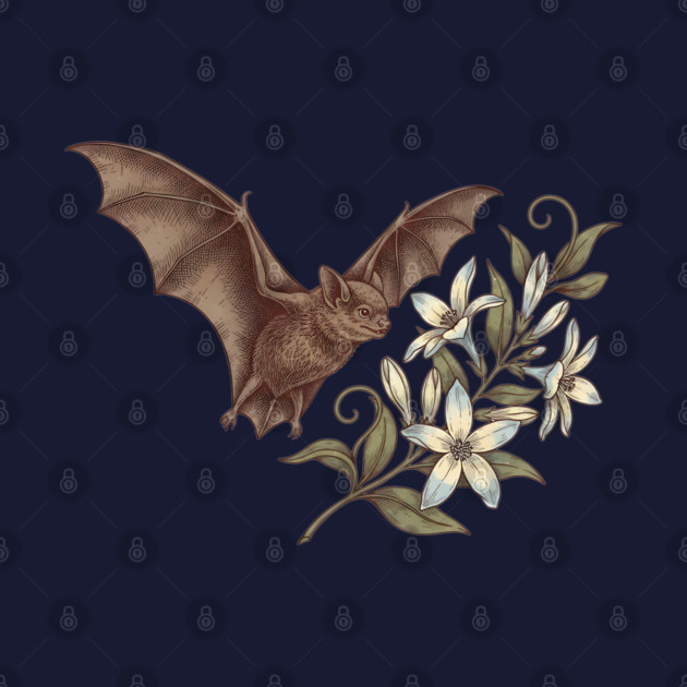 Vintage Little Brown Bat Night Blossoms by BirdsnStuff