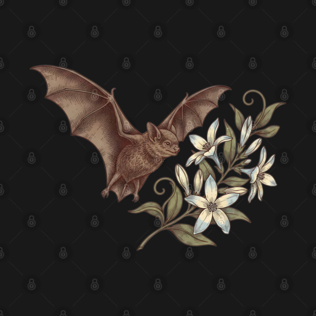 Vintage Little Brown Bat Night Blossoms by BirdsnStuff