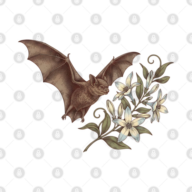 Vintage Little Brown Bat Night Blossoms by BirdsnStuff